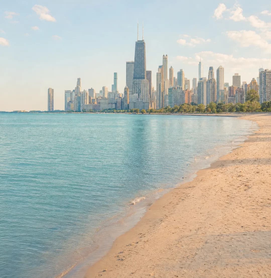 The Chicago skyline, with a phone confirming a new number