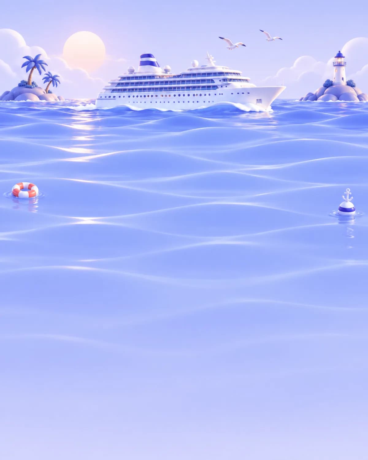 A cruise ship on glossy waves, with a phone in Airplane mode on a call to a hotel front desk over WiFi