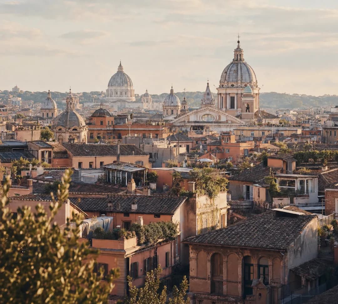 Rome rooftops, with a phone showing an incoming call from a saved contact