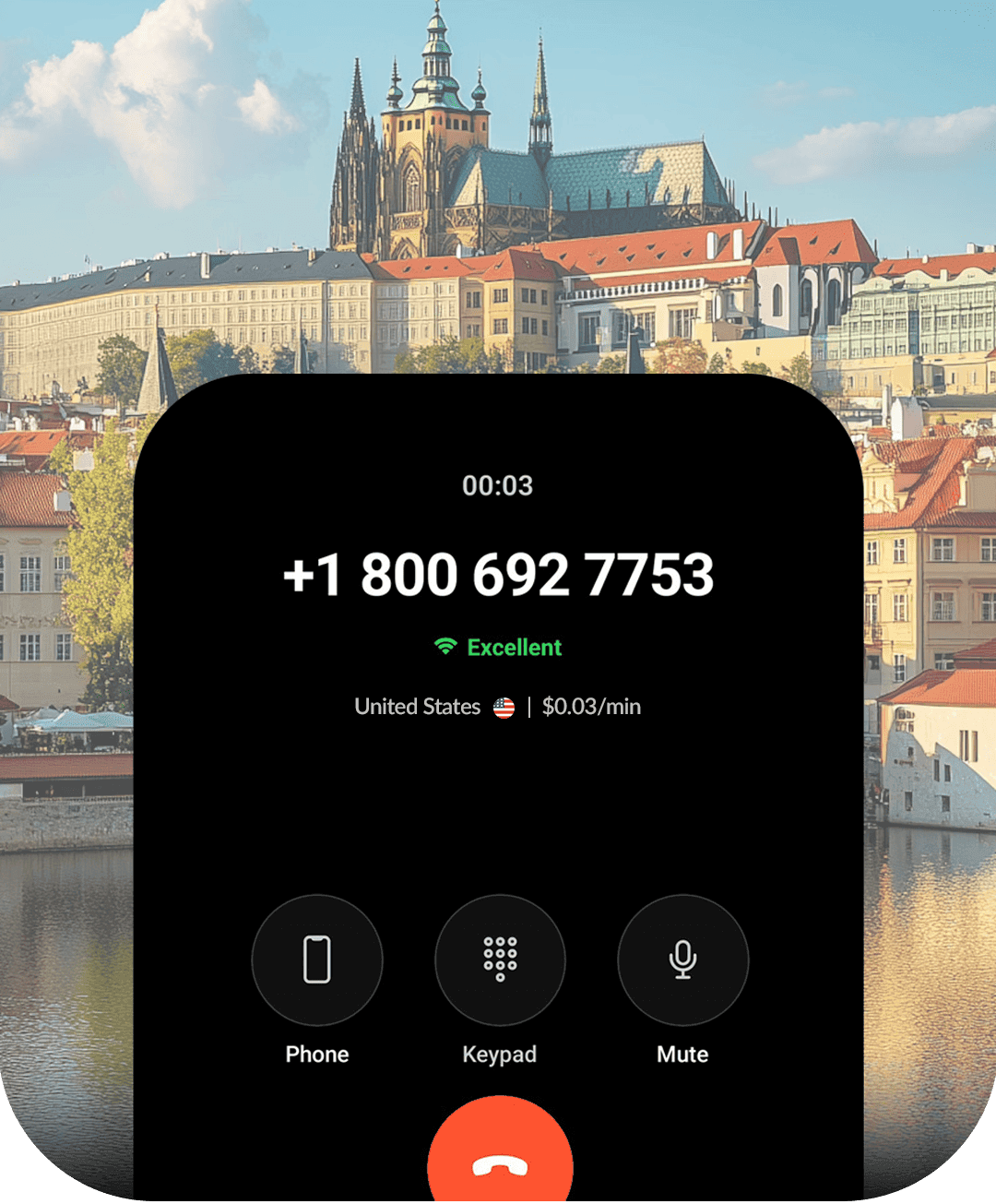 Phone call in progress for international calls worldwide