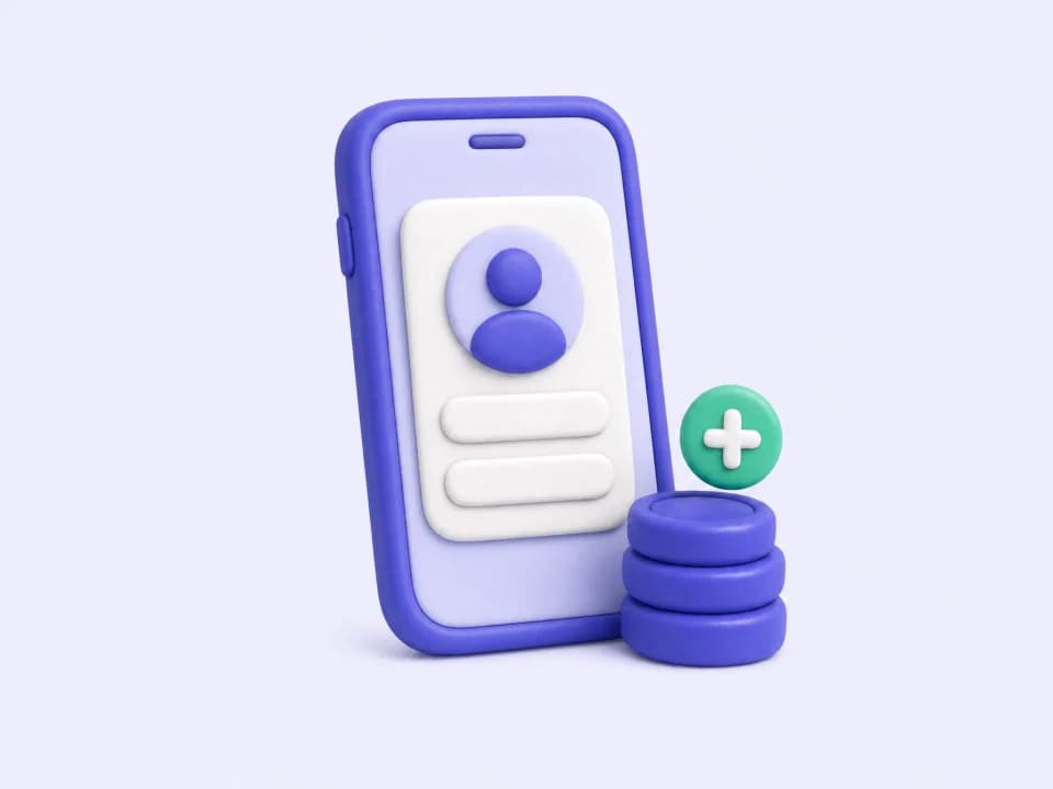 A phone showing a sign-up card, with a stack of coins for calling credit