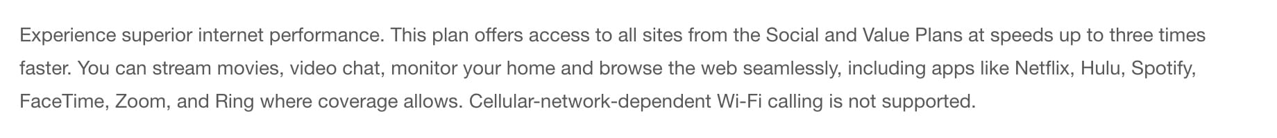 Carnival Premium Wi-Fi Plan: stream movies, video chat and browse, including Netflix, Hulu, Spotify, FaceTime, Zoom and Ring where coverage allows. Cellular-network-dependent Wi-Fi calling is not supported.