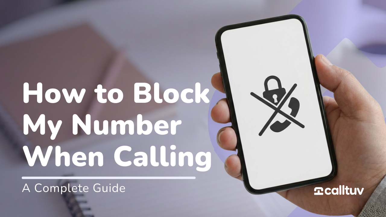 Smartphone displaying a privacy lock icon with a crossed-out phone symbol, held in someone's hand against a blurred background, illustrating how to block your number when calling.